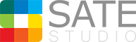 SateStudio Light Logo on black background